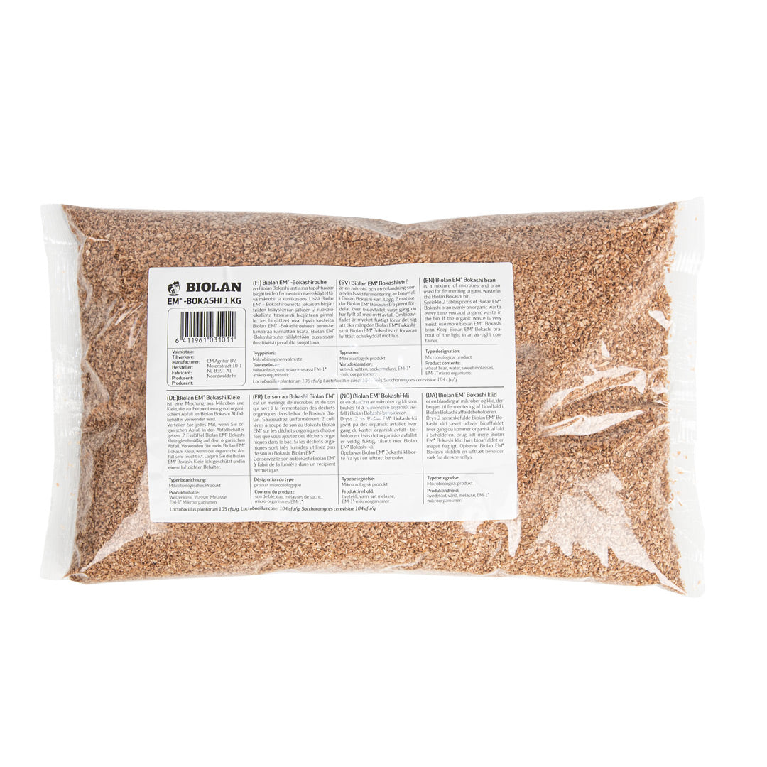 Pack of Biolan Bokashi EM granulate on white background