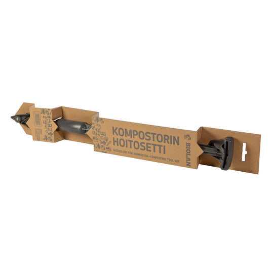 Biolan toolkit for composter with packaging on white background