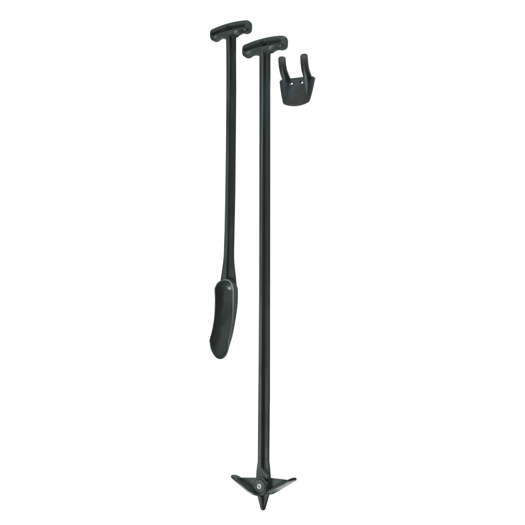 Black compost tools with a hook on a white background